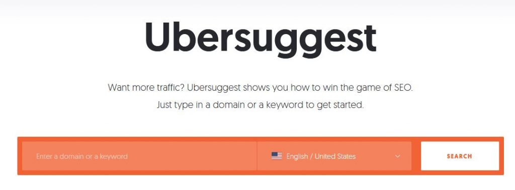 Ubersuggest welcome sreen